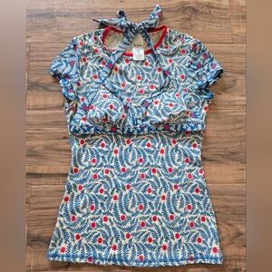 Boden Set Blue and Red Floral Swim Top & Rash Guard Size 6